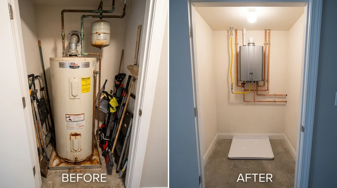 Tank water heater versus wall-mounted tankless unit comparison for New Berlin, WI homeowners